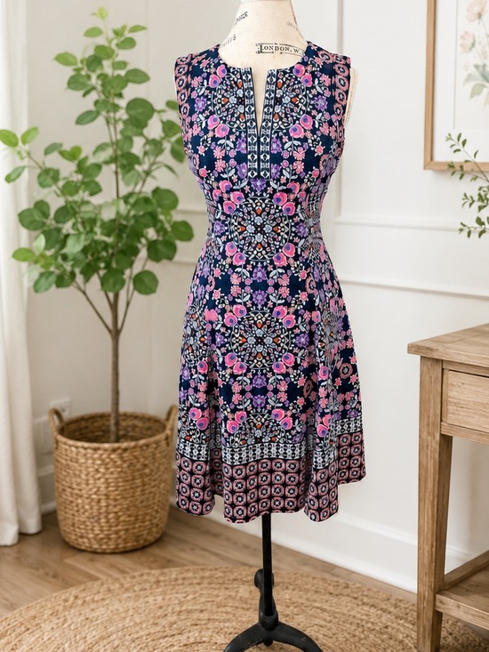 Eliza J Dresses & Skirts - Eliza J Floral Fit & Flare Dress Size 10 Navy Pink Purple Sleeveless NWOT